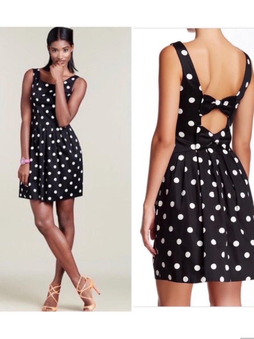 Betsey Johnson Black Polka dot Dress Back bows Size 6